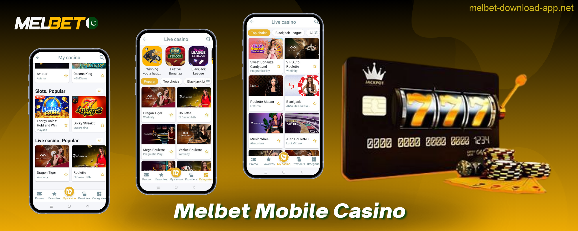 The Melbet app for users from Pakistan offers a wide range of casino games